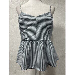 Monteau Women’s Spaghetti Strap Blouse White Blue Peplum Style XL Flared
